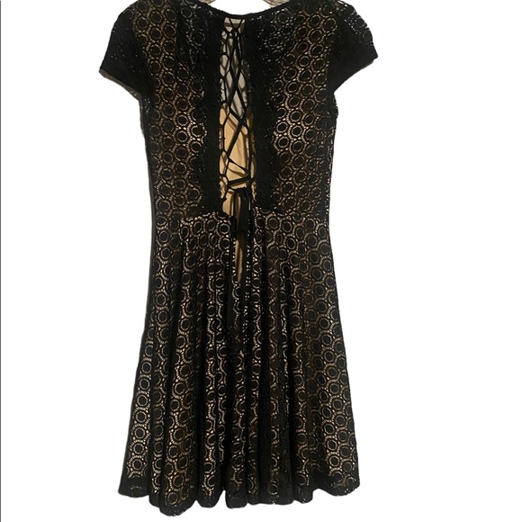 Women’s Black Mini Dress with Cream on Inside - Picture 2 of 3